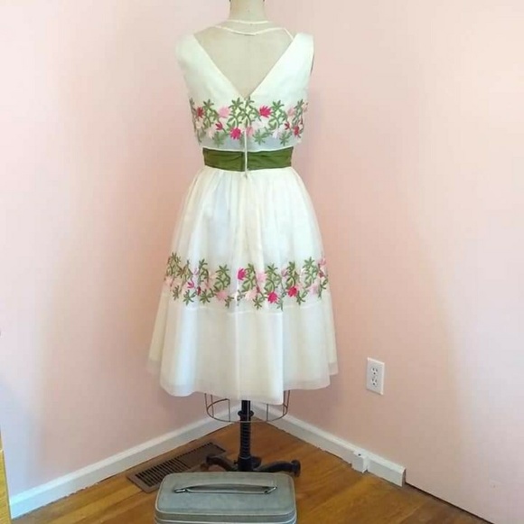 Vintage 1960s Organza Border Print Dress - Picture 3 of 8